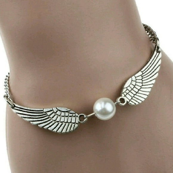 Silver Angel Wings & Pearl Snitch Bracelet/Anklet - Picture 4 of 6