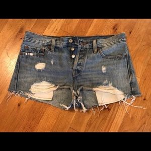 Levis Original Riveted Distressed Denim Shorts