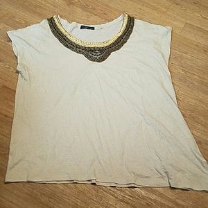 Tan embellish top asymmetrical