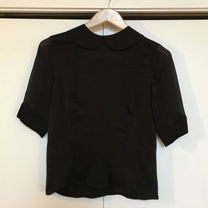 Preppy Peter Pan collar silk shirt