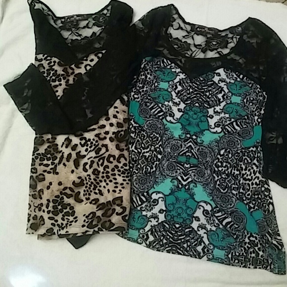 2 -"Almost Famous" lace and stretch long slv Tops