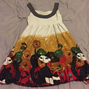 Retro style grey dress with cat print