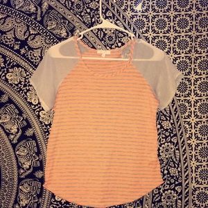 dELiA's orange and grey striped shirt