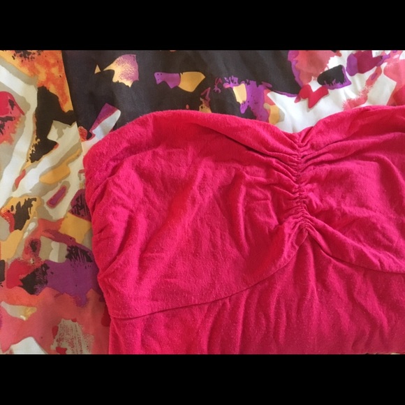 Strapless Pink and Floral Print Dress - Picture 2 of 3