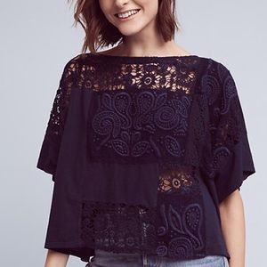 Anthropologie Navy lace front tshirt, top, S, M, L