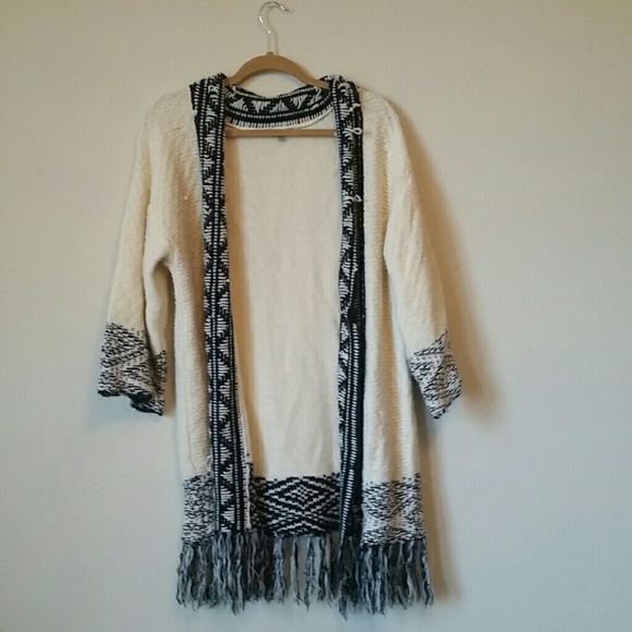White Cardigan Sweater with B&W Trimmings