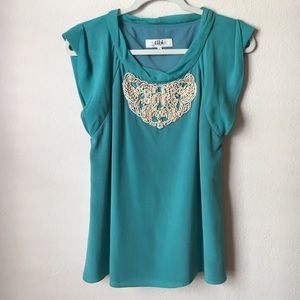 Tibi silk top with beading on front