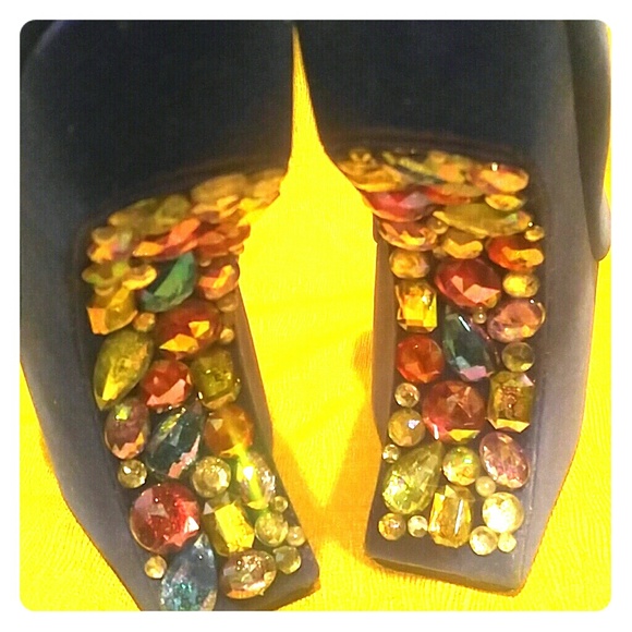 Custom bejeweled heelless wedges