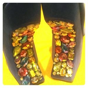 Custom bejeweled heelless wedges