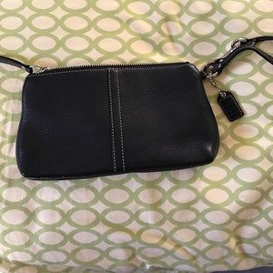 Coach black leather wristlet