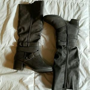 Gray brown tall boots