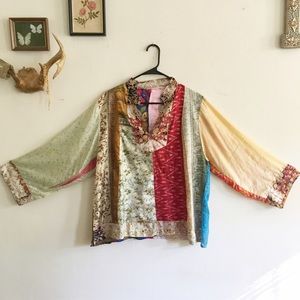 70's Vintage Silk Bell Sleeve Hippie Blouse