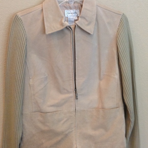 Suede Leather Jacket with Knit Sleeves