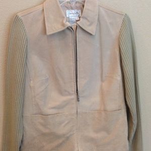 Suede Leather Jacket with Knit Sleeves