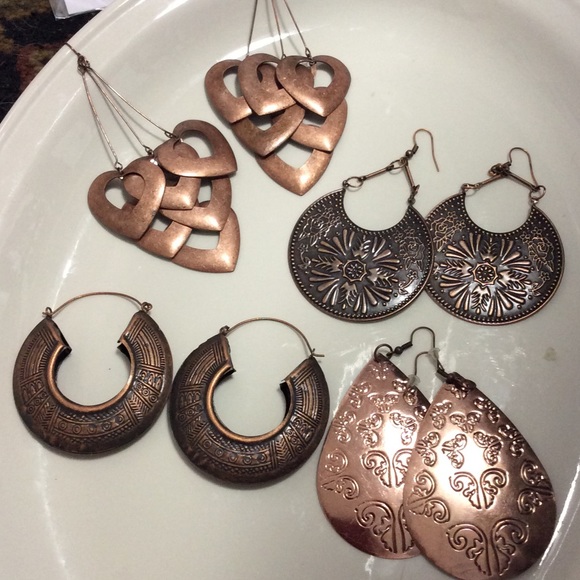 Copper hearts Egyptian hoops dangles earrings new