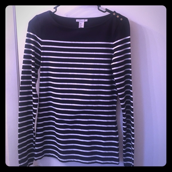 Navy blue and white striped long sleeve top