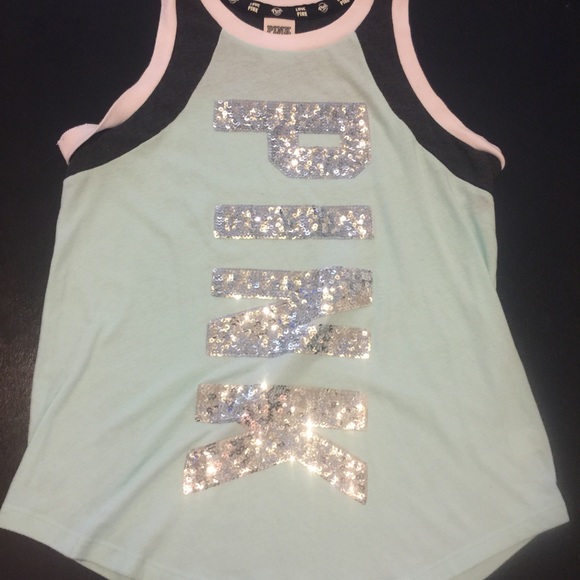 PINK by Victoria's Secret mint BLING Crew Tee