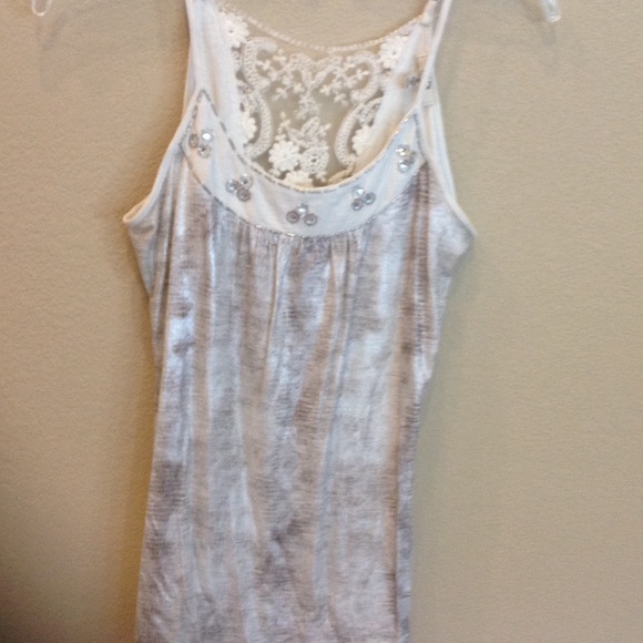 Grey & tan tank top with beaded decorations