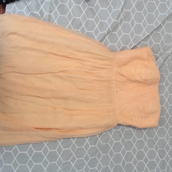 Donna Morgan Peach Bellini strapless chiffon dress