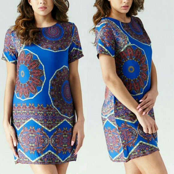 GIBIU LARGE BLUE & RED PAISLEY PRINT SHIFT DRESS - Picture 1 of 4