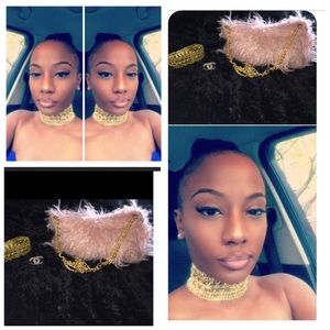 Gold chocker & Pink dusty purse. Made by me.