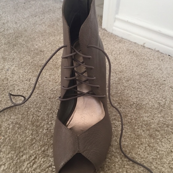 Grey Lace Up Block Heeled Booties