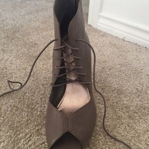 Grey Lace Up Block Heeled Booties