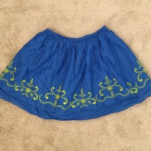 Blue and Lime Embroidered Skirt