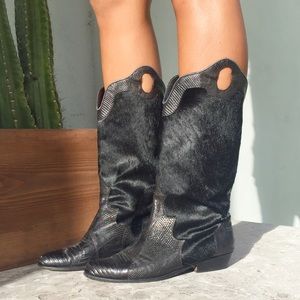 Vintage Black Pony Hair Cowboy Boots