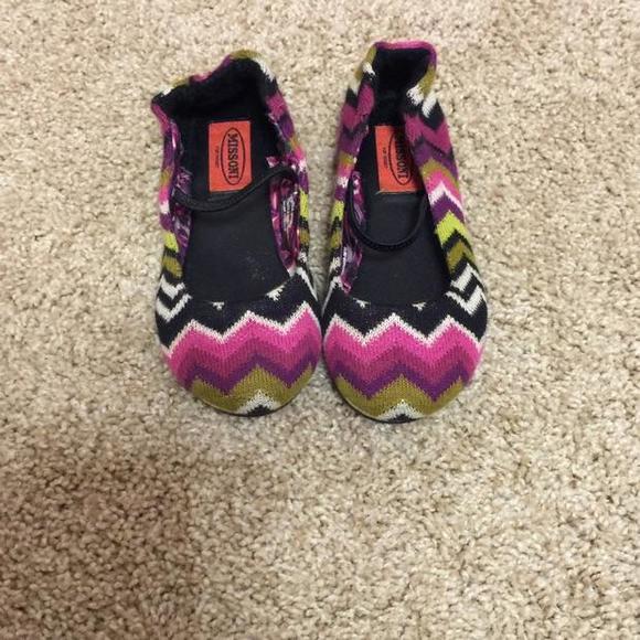 Missoni ballet flats in pink/black/green chevron