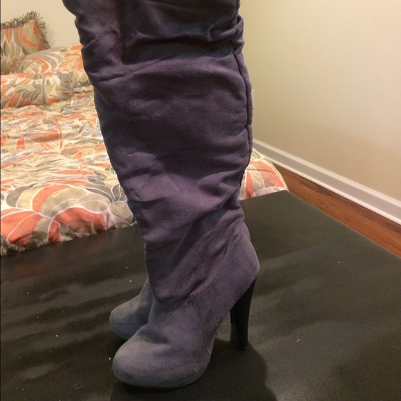 Over the knee grey suede boots