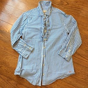 Ruffled front, striped blouse