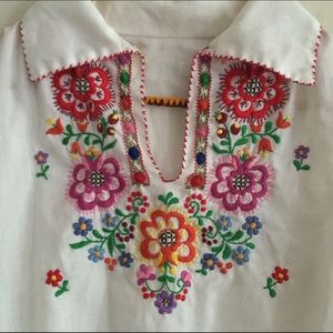 70's Embroidered Hippie Blouse Balloon Sleeves