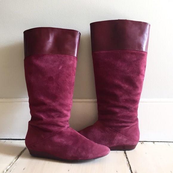 Delman Claret Suede Knee Hi Boots