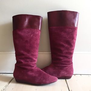 Delman Claret Suede Knee Hi Boots