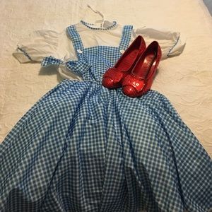 NWT Adult Dorothy costume and ruby slippers