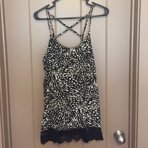 black & white tank with lace detail