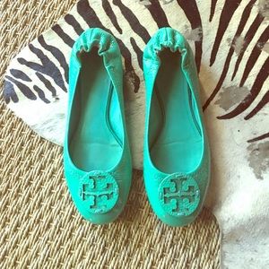 Tory Burch flats.  Turquoise patent leather. Size6