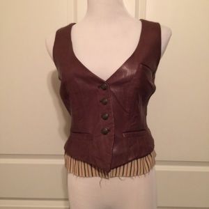 Bebe Brown Leather Vest with velvet back