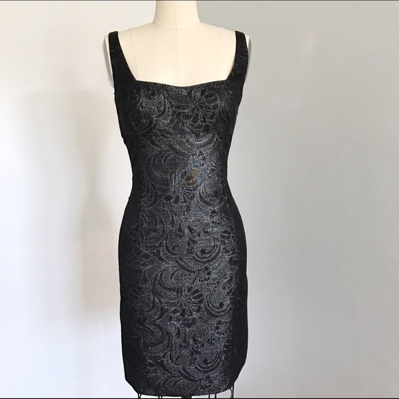 ELIE TAHARI Black Brocade Cocktail Dress S