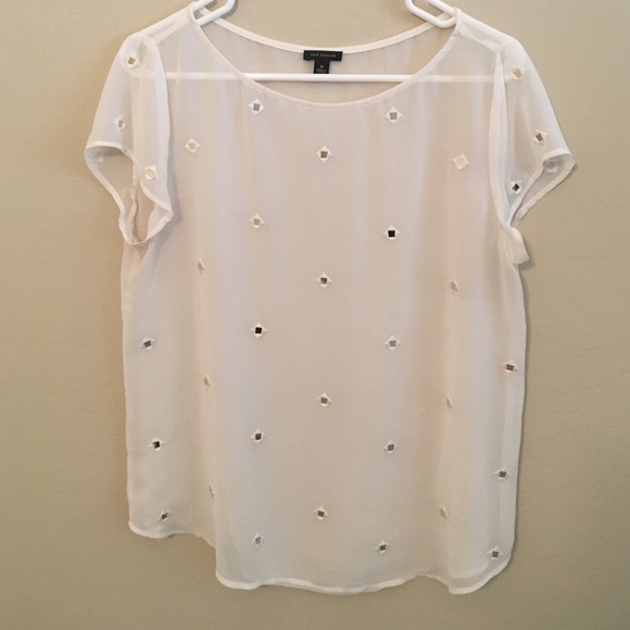 Ann Taylor s/s sheer top with mirror details, sz M