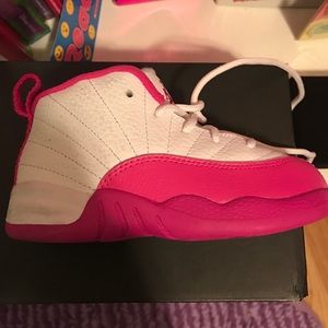 Girls Jordan 12 Retro Pink Withe