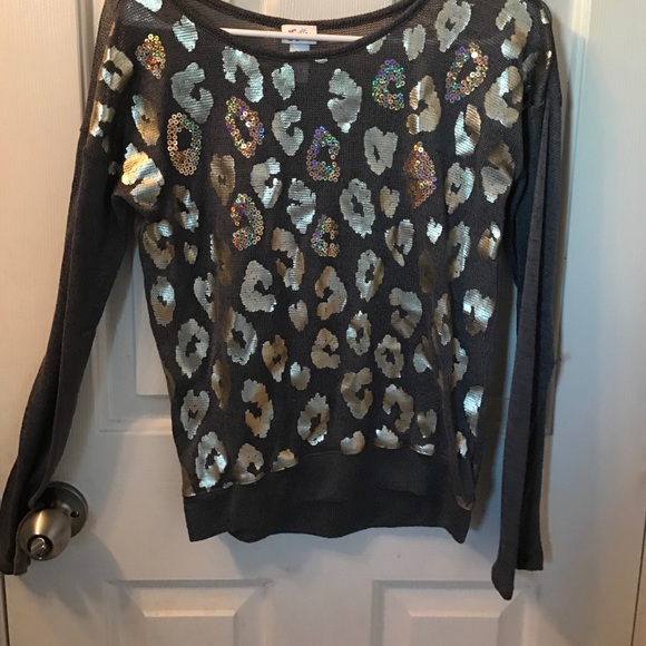 Grey glitter cheetah print sweater