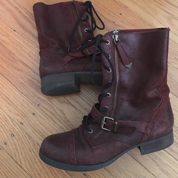 Aldo Distressed Leather Wine/burgundy Boots