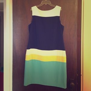 Blue and green color block dress