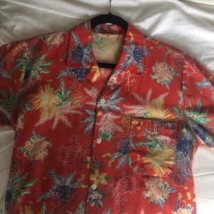 Vintage Red Hawaiian Shirt Thick Cotton
