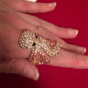 Pink octopus large big rhinestone ring ocean sea