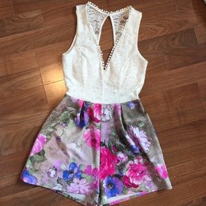Papaya- Floral, White Lace Romper