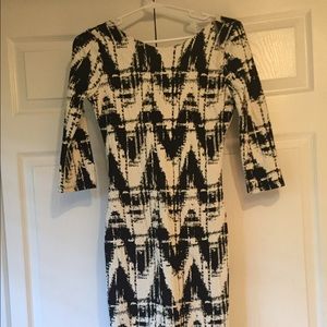 3/4 Sleeve Black & White Boat Neckline Mini Dress