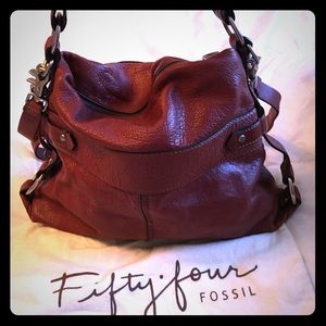 Fossil Fifty-Four Satchel Bag in Burgundy Leather